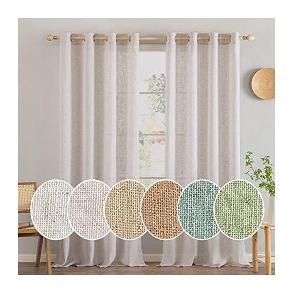 MIULEE Gardinen Vorhänge mit ösen Voile Vorhang kurz Modern Leinenoptik Halbtransparent Ösenvorhang für Wohnzimmer Kinderzimmer Raumteiler 2er Set Natural Linen Weiß 200x140 cm