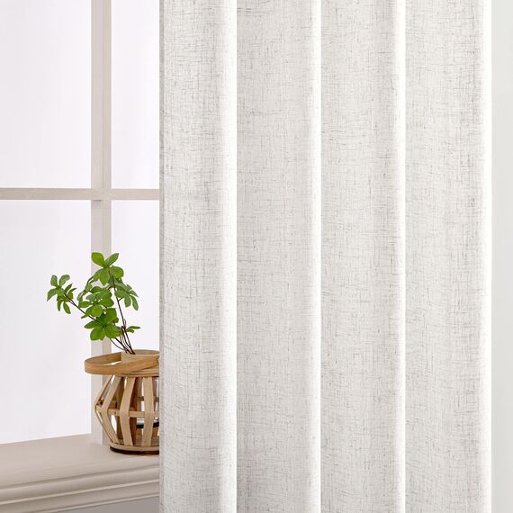 MIULEE Gardinen Vorhänge mit ösen Voile Vorhang kurz Modern Leinenoptik Halbtransparent Ösenvorhang für Wohnzimmer Kinderzimmer Raumteiler 2er Set Linen Weiß 225x200 cm