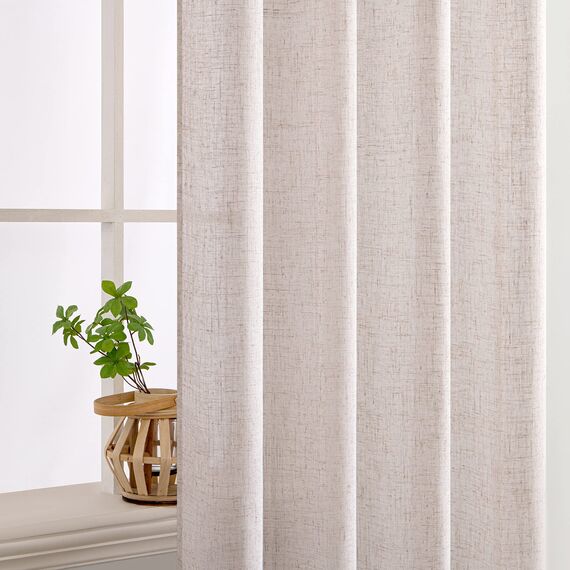 MIULEE Gardinen Vorhänge mit ösen Voile Vorhang kurz Modern Leinenoptik Halbtransparent Ösenvorhang für Wohnzimmer Kinderzimmer Raumteiler 2er Set Natural Linen Weiß 160x140 cm