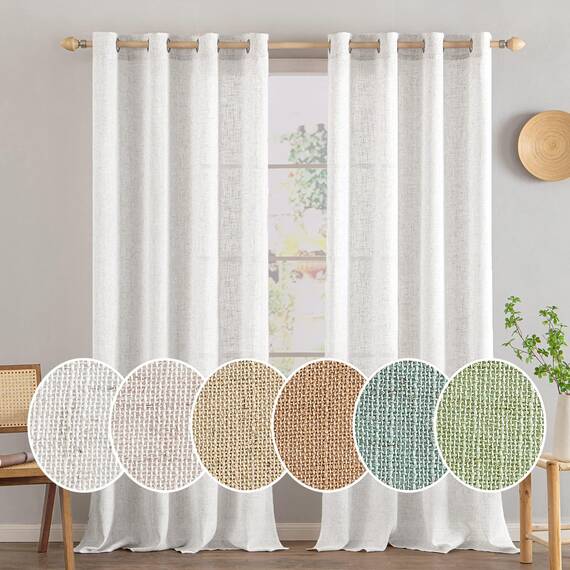 MIULEE Gardinen Vorhänge mit ösen Voile Vorhang kurz Modern Leinenoptik Halbtransparent Ösenvorhang für Wohnzimmer Kinderzimmer Raumteiler 2er Set Linen Weiß 122x140 cm