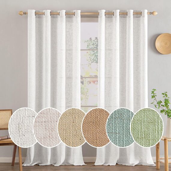 MIULEE Gardinen Vorhänge mit ösen Voile Vorhang kurz Modern Leinenoptik Halbtransparent Ösenvorhang für Wohnzimmer Kinderzimmer Raumteiler 2er Set Linen Weiß 235x140 cm
