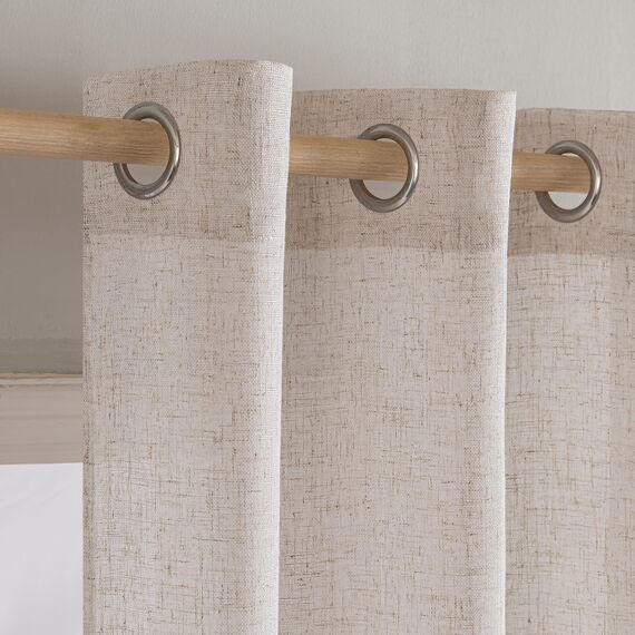 MIULEE Gardinen Vorhänge mit ösen Voile Vorhang kurz Modern Leinenoptik Halbtransparent Ösenvorhang für Wohnzimmer Kinderzimmer Raumteiler 2er Set Natural Linen Weiß 215x140 cm