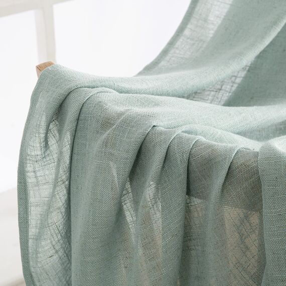 MIULEE Gardinen Vorhänge mit ösen Voile Vorhang kurz Modern Leinenoptik Halbtransparent Ösenvorhang für Wohnzimmer Kinderzimmer Raumteiler 2er Set Blau 200x140 cm