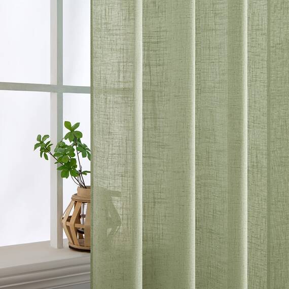 MIULEE Gardinen Vorhänge mit ösen Voile Vorhang kurz Modern Leinenoptik Halbtransparent Ösenvorhang für Wohnzimmer Kinderzimmer Raumteiler 2er Set Grün 137x140 cm