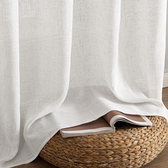 MIULEE Gardinen Vorhänge mit ösen Voile Vorhang kurz Modern Leinenoptik Halbtransparent Ösenvorhang für Wohnzimmer Kinderzimmer Raumteiler 2er Set Linen Weiß 235x140 cm