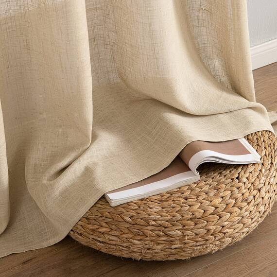 MIULEE Gardinen Vorhänge mit ösen Voile Vorhang kurz Modern Leinenoptik Halbtransparent Ösenvorhang für Wohnzimmer Kinderzimmer Raumteiler 2er Set Khaki 145x140 cm