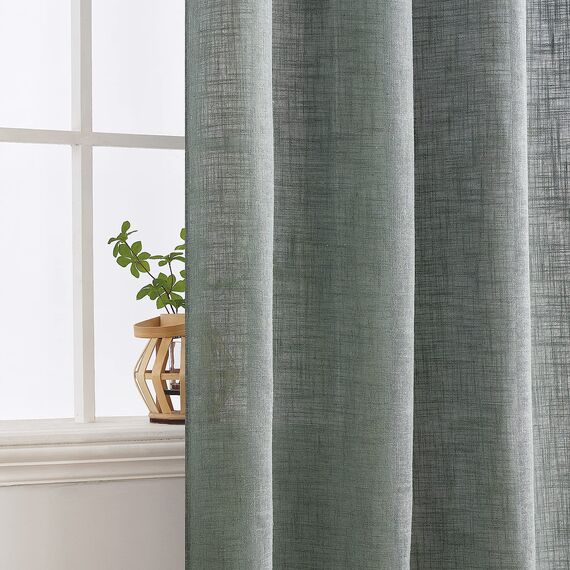 MIULEE Gardinen Vorhänge mit ösen Voile Vorhang kurz Modern Leinenoptik Halbtransparent Ösenvorhang für Wohnzimmer Kinderzimmer Raumteiler 2er Set Hellgrau 215x140 cm