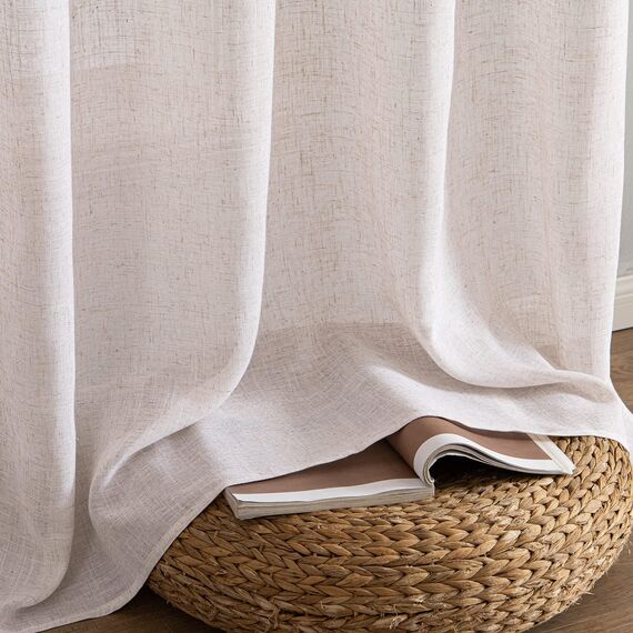MIULEE Gardinen Vorhänge mit ösen Voile Vorhang kurz Modern Leinenoptik Halbtransparent Ösenvorhang für Wohnzimmer Kinderzimmer Raumteiler 2er Set Natural Linen Weiß 175x140 cm