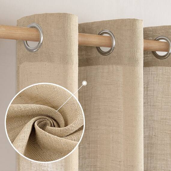 MIULEE Gardinen Vorhänge mit ösen Voile Vorhang kurz Modern Leinenoptik Halbtransparent Ösenvorhang für Wohnzimmer Kinderzimmer Raumteiler 2er Set Khaki 145x140 cm