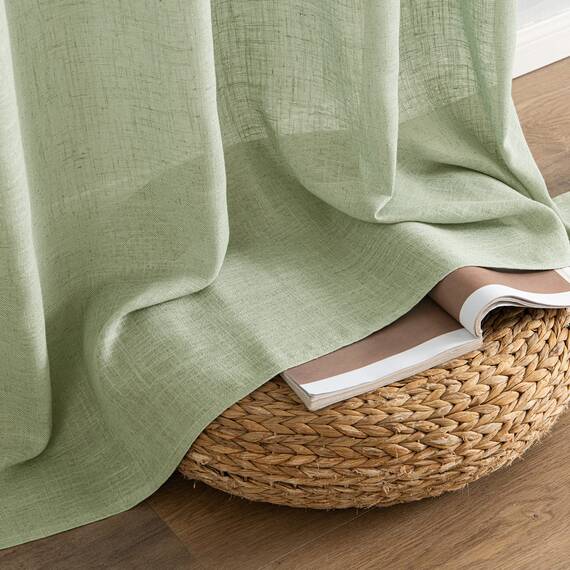 MIULEE Gardinen Vorhänge mit ösen Voile Vorhang kurz Modern Leinenoptik Halbtransparent Ösenvorhang für Wohnzimmer Kinderzimmer Raumteiler 2er Set Grün 137x140 cm