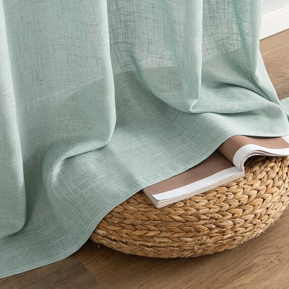 MIULEE Gardinen Vorhänge mit ösen Voile Vorhang kurz Modern Leinenoptik Halbtransparent Ösenvorhang für Wohnzimmer Kinderzimmer Raumteiler 2er Set Blau 145x140 cm