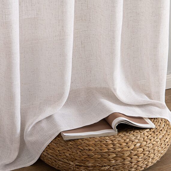 MIULEE Gardinen Vorhänge mit ösen Voile Vorhang kurz Modern Leinenoptik Halbtransparent Ösenvorhang für Wohnzimmer Kinderzimmer Raumteiler 2er Set Natural Linen Weiß 122x140 cm