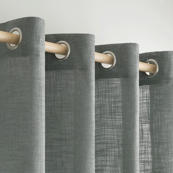 MIULEE Gardinen Vorhänge mit ösen Voile Vorhang kurz Modern Leinenoptik Halbtransparent Ösenvorhang für Wohnzimmer Kinderzimmer Raumteiler 2er Set Hellgrau 215x140 cm