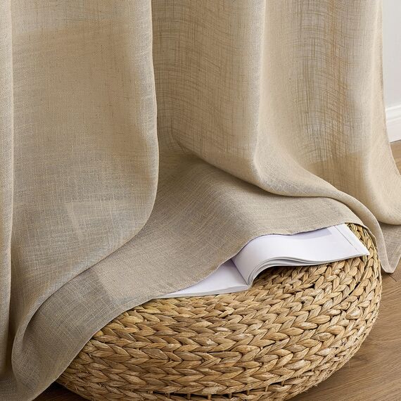 MIULEE Gardinen Vorhänge mit ösen Voile Vorhang kurz Modern Leinenoptik Halbtransparent Ösenvorhang für Wohnzimmer Kinderzimmer Raumteiler 2er Set Dunkelbraun 215x140 cm