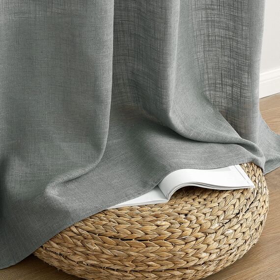 MIULEE Gardinen Vorhänge mit ösen Voile Vorhang kurz Modern Leinenoptik Halbtransparent Ösenvorhang für Wohnzimmer Kinderzimmer Raumteiler 2er Set Hellgrau 215x140 cm