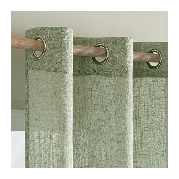 MIULEE Gardinen Vorhänge mit ösen Voile Vorhang kurz Modern Leinenoptik Halbtransparent Ösenvorhang für Wohnzimmer Kinderzimmer Raumteiler 2er Set Grün 240x140 cm