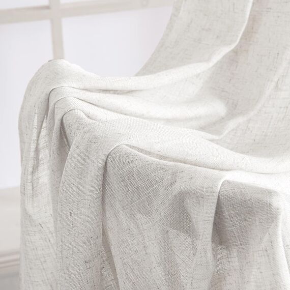 MIULEE Gardinen Vorhänge mit ösen Voile Vorhang kurz Modern Leinenoptik Halbtransparent Ösenvorhang für Wohnzimmer Kinderzimmer Raumteiler 2er Set Linen Weiß 280x140 cm