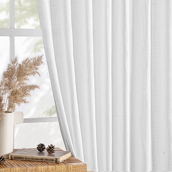 MIULEE Gardinen Vorhänge mit ösen Voile Vorhang kurz Modern Leinenoptik Halbtransparent Ösenvorhang für Wohnzimmer Kinderzimmer Raumteiler 2er Set Weiß 245x140 cm