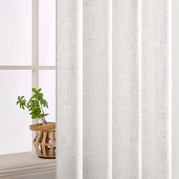 MIULEE Gardinen Vorhänge mit ösen Voile Vorhang kurz Modern Leinenoptik Halbtransparent Ösenvorhang für Wohnzimmer Kinderzimmer Raumteiler 2er Set Linen Weiß 245x200 cm