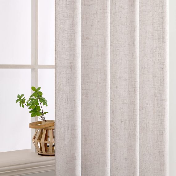 MIULEE Gardinen Vorhänge mit ösen Voile Vorhang kurz Modern Leinenoptik Halbtransparent Ösenvorhang für Wohnzimmer Kinderzimmer Raumteiler 2er Set Natural Linen Weiß 235x140 cm
