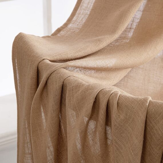 MIULEE Gardinen Vorhänge mit ösen Voile Vorhang kurz Modern Leinenoptik Halbtransparent Ösenvorhang für Wohnzimmer Kinderzimmer Raumteiler 2er Set Braun 245x140 cm