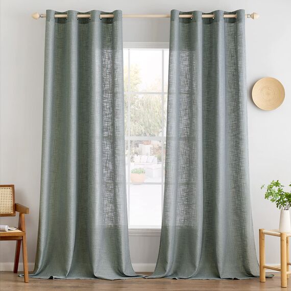 MIULEE Gardinen Vorhänge mit ösen Voile Vorhang kurz Modern Leinenoptik Halbtransparent Ösenvorhang für Wohnzimmer Kinderzimmer Raumteiler 2er Set Hellgrau 245x140 cm