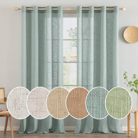 MIULEE Gardinen Vorhänge mit ösen Voile Vorhang kurz Modern Leinenoptik Halbtransparent Ösenvorhang für Wohnzimmer Kinderzimmer Raumteiler 2er Set Blau 245x140 cm