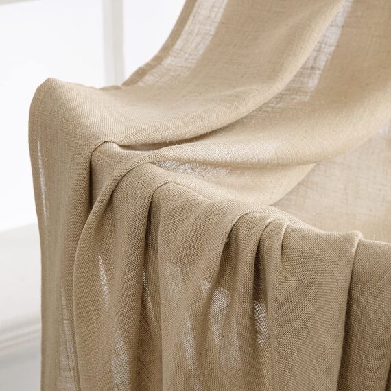 MIULEE Gardinen Vorhänge mit ösen Voile Vorhang kurz Modern Leinenoptik Halbtransparent Ösenvorhang für Wohnzimmer Kinderzimmer Raumteiler 2er Set Khaki 245x140 cm
