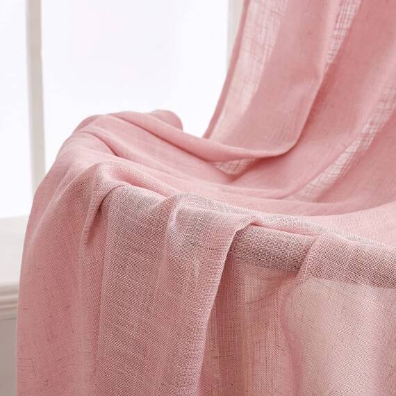 MIULEE Gardinen Vorhänge mit ösen Voile Vorhang kurz Modern Leinenoptik Halbtransparent Ösenvorhang für Wohnzimmer Kinderzimmer Raumteiler 2er Set Rosa 245x140 cm