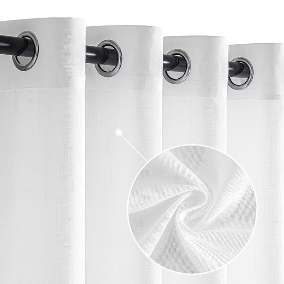 MIULEE Gardinen Vorhänge mit ösen Voile Vorhang kurz Modern Leinenoptik Halbtransparent Ösenvorhang für Wohnzimmer Kinderzimmer Raumteiler 2er Set Weiß 280x140 cm