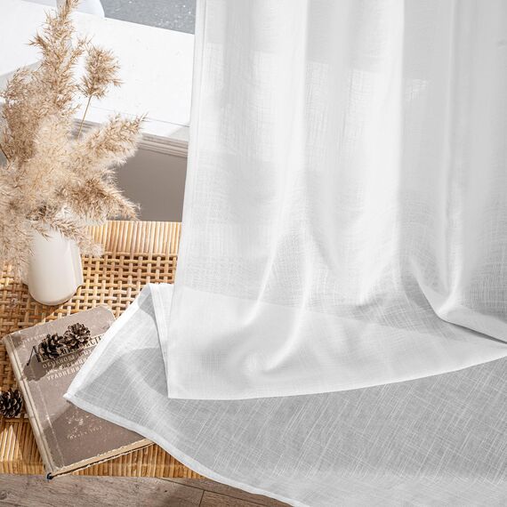 MIULEE Gardinen Vorhänge mit ösen Voile Vorhang kurz Modern Leinenoptik Halbtransparent Ösenvorhang für Wohnzimmer Kinderzimmer Raumteiler 2er Set Weiß 260x140 cm