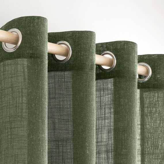 MIULEE Gardinen Vorhänge mit ösen Voile Vorhang kurz Modern Leinenoptik Halbtransparent Ösenvorhang für Wohnzimmer Kinderzimmer Raumteiler 2er Set Olivgrün 280x140 cm