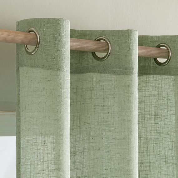 MIULEE Gardinen Vorhänge mit ösen Voile Vorhang kurz Modern Leinenoptik Halbtransparent Ösenvorhang für Wohnzimmer Kinderzimmer Raumteiler 2er Set Grün 280x140 cm
