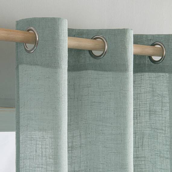 MIULEE Gardinen Vorhänge mit ösen Voile Vorhang kurz Modern Leinenoptik Halbtransparent Ösenvorhang für Wohnzimmer Kinderzimmer Raumteiler 2er Set Blau 245x140 cm