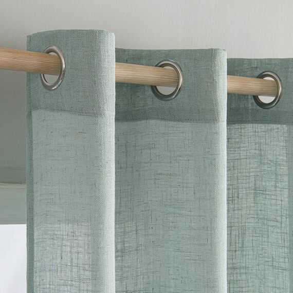 MIULEE Gardinen Vorhänge mit ösen Voile Vorhang kurz Modern Leinenoptik Halbtransparent Ösenvorhang für Wohnzimmer Kinderzimmer Raumteiler 2er Set Blau 280x140 cm