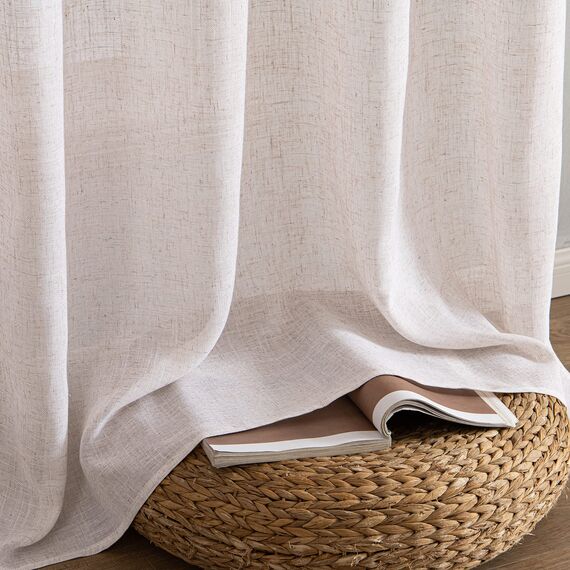 MIULEE Gardinen Vorhänge mit ösen Voile Vorhang kurz Modern Leinenoptik Halbtransparent Ösenvorhang für Wohnzimmer Kinderzimmer Raumteiler 2er Set Natural Linen Weiß 280x140 cm