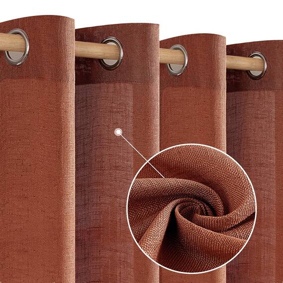MIULEE Gardinen Vorhänge mit ösen Voile Vorhang kurz Modern Leinenoptik Halbtransparent Ösenvorhang für Wohnzimmer Kinderzimmer Raumteiler 2er Set Ziegelrot 245x140 cm