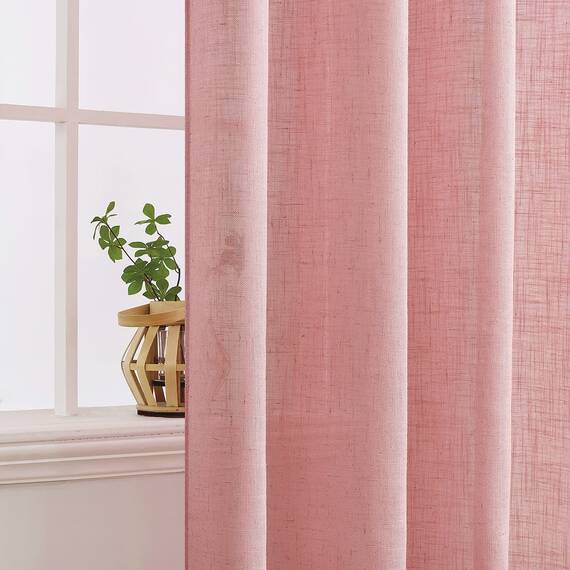 MIULEE Gardinen Vorhänge mit ösen Voile Vorhang kurz Modern Leinenoptik Halbtransparent Ösenvorhang für Wohnzimmer Kinderzimmer Raumteiler 2er Set Rosa 245x140 cm