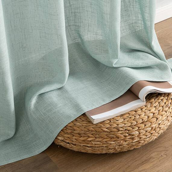 MIULEE Gardinen Vorhänge mit ösen Voile Vorhang kurz Modern Leinenoptik Halbtransparent Ösenvorhang für Wohnzimmer Kinderzimmer Raumteiler 2er Set Blau 245x140 cm