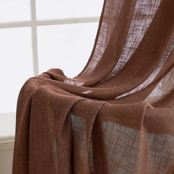MIULEE Gardinen Vorhänge mit ösen Voile Vorhang kurz Modern Leinenoptik Halbtransparent Ösenvorhang für Wohnzimmer Kinderzimmer Raumteiler 2er Set Kaffe 260x140 cm