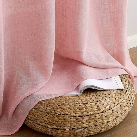 MIULEE Gardinen Vorhänge mit ösen Voile Vorhang kurz Modern Leinenoptik Halbtransparent Ösenvorhang für Wohnzimmer Kinderzimmer Raumteiler 2er Set Rosa 245x140 cm