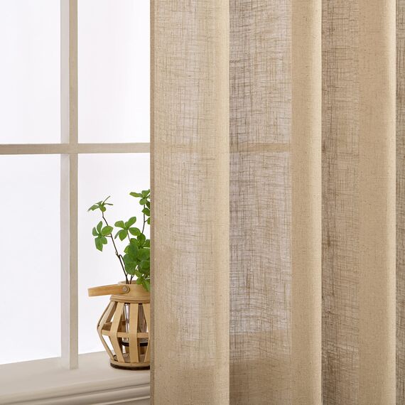 MIULEE Gardinen Vorhänge mit ösen Voile Vorhang kurz Modern Leinenoptik Halbtransparent Ösenvorhang für Wohnzimmer Kinderzimmer Raumteiler 2er Set Khaki 245x140 cm