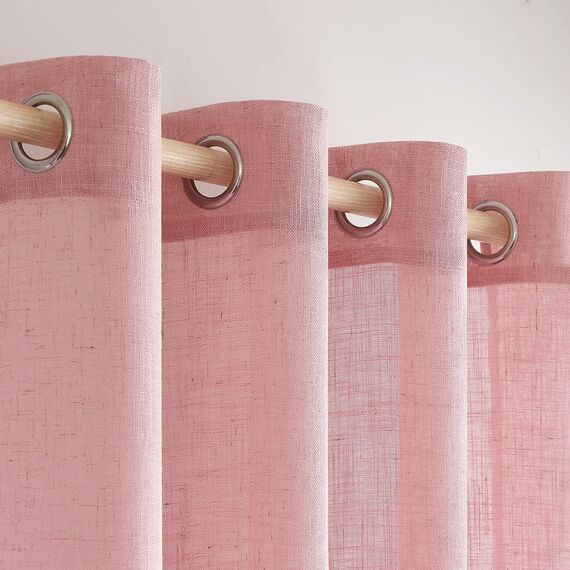 MIULEE Gardinen Vorhänge mit ösen Voile Vorhang kurz Modern Leinenoptik Halbtransparent Ösenvorhang für Wohnzimmer Kinderzimmer Raumteiler 2er Set Rosa 260x140 cm