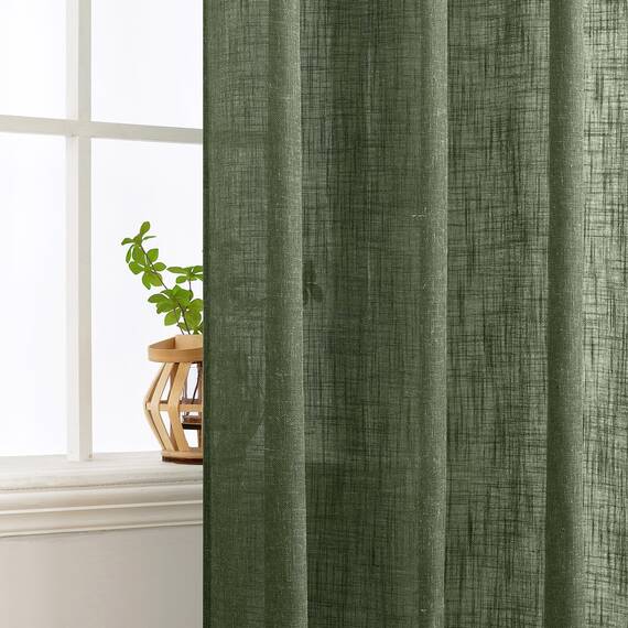 MIULEE Gardinen Vorhänge mit ösen Voile Vorhang kurz Modern Leinenoptik Halbtransparent Ösenvorhang für Wohnzimmer Kinderzimmer Raumteiler 2er Set Olivgrün 245x140 cm