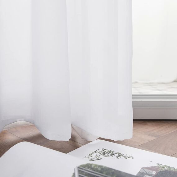 MIULEE 2er Set Voile Vorhang mit Ösen Transparente Optik Gardine Polyester Ösenschal Transparent Wohnzimmer für Schlafzimmer 137 x 140cm (H x B), Grommet Top Weiß
