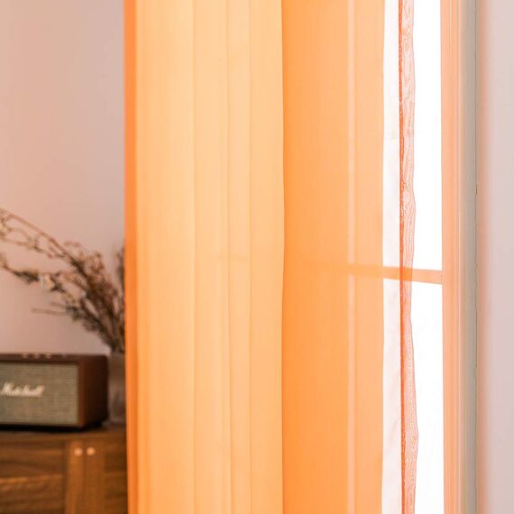 MIULEE 2er Set Voile Vorhang mit Ösen Gardine aus Voile Polyester Ösenschal Transparent Wohnzimmer Luftig Dekoschal für Schlafzimmer Orange 260 x 140cm (H x B), Grommet Top