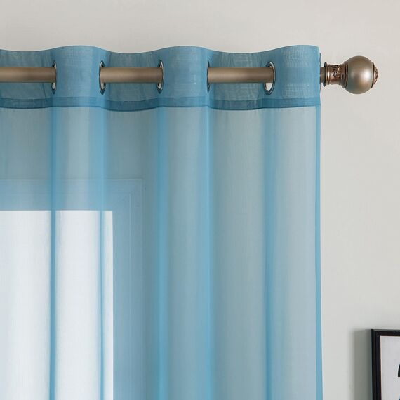 MIULEE 2er Set Voile Vorhang mit Ösen Transparente Gardine aus Voile Polyester Ösenschal Transparent Wohnzimmer Luftig Dekoschal für Schlafzimmer Grau Blau 225 x 140cm H x B, Grommet Top