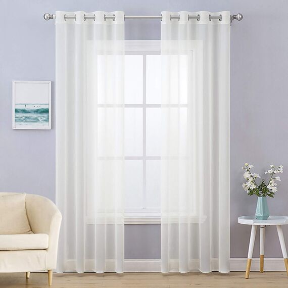 MIULEE 2er Set Voile Vorhang mit Ösen Transparente Gardine aus Voile Polyester Wohnzimmer Luftig Dekoschal für Schlafzimmer Elfenbein 215 x 140cm H x B, Grommet Top