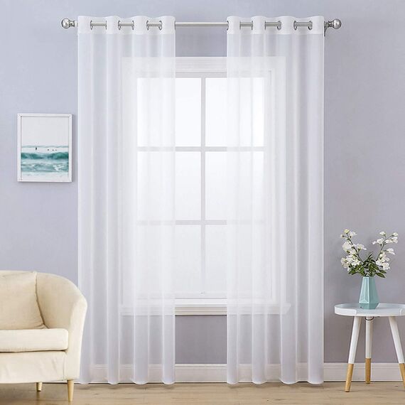 MIULEE 2er Set Voile Vorhang mit Ösen Transparente Gardine aus Voile Polyester Wohnzimmer Luftig Dekoschal für Schlafzimmer Elfenbein 215 x 140cm H x B, Grommet Top