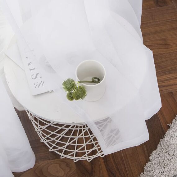 MIULEE 2er Set Voile Vorhang mit Ösen Transparente Optik Gardine Polyester Ösenschal Transparent Wohnzimmer für Schlafzimmer 122 x 140cm (H x B), Grommet Top Weiß